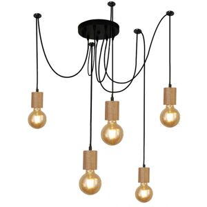Searchlight Spinny 5 Light Ceiling Pendant - Black & Wood Searchlight Spinny 5 Light Ceiling Pendant - Black & Wood