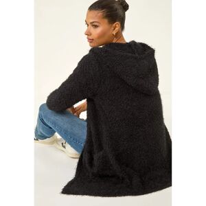 Roman Fluffy Hooded Cardigan - Black - Cardigan Roman Fluffy Hooded Cardigan - Black - Cardigan
