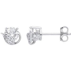 Jewelco London White Rhodium Silver CZ Leaf Stud Earrings - Earrings Jewelco London White Rhodium Silver CZ Leaf Stud Earrings - Earrings