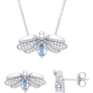 Jewelco London Rhodium Sterling Silver Blue Oval CZ Firefly Flying Beetle Wings Earrings Necklace Set - Jewels Jewelco London Rhodium Sterling Silver Blue Oval CZ Firefly Flying Beetle Wings Earrings Necklace Set - Jewels