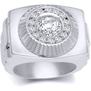 Jewelco London Rhodium Silver Round CZ Fluted Bezel Presidential Cluster Ring - Ring Jewelco London Rhodium Silver Round CZ Fluted Bezel Presidential Cluster Ring - Ring