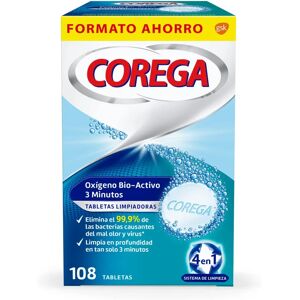 Corega Oxígeno Bio-Activo 108U - Tabletas de limpieza para dentaduras Corega Oxígeno Bio-Activo 108U - Tabletas de limpieza para dentaduras