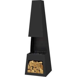 Dellonda DG107 Black Steel Outdoor Chiminea Fireplace Heater with Firewood Storage Dellonda DG107 Black Steel Outdoor Chiminea Fireplace Heater with Firewood Storage