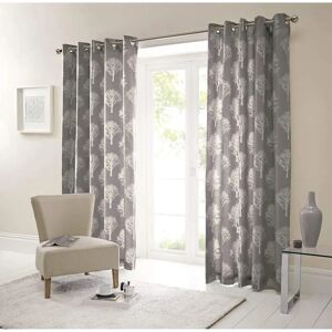 Fusion Woodland Trees Charcoal Cotton Curtains - Curtain Type Fusion Woodland Trees Charcoal Cotton Curtains - Curtain Type