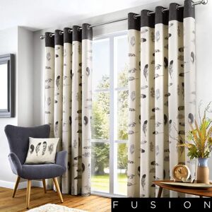 Fusion Idaho Feather Motif Charcoal Cotton Eyelet Curtains Fusion Idaho Feather Motif Charcoal Cotton Eyelet Curtains