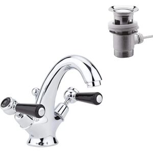 Hudson Reed Elizabeth - Classic Lever Bathroom Sink Mixer - Chrome & Black - 170xØ60x130mm Hudson Reed Elizabeth - Classic Lever Bathroom Sink Mixer - Chrome & Black - 170xØ60x130mm