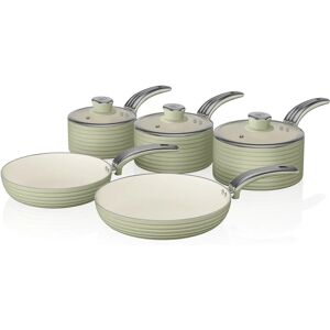 Swan Green Retro Non-Stick 5pce Pan Set - Cookware Set Swan Green Retro Non-Stick 5pce Pan Set - Cookware Set