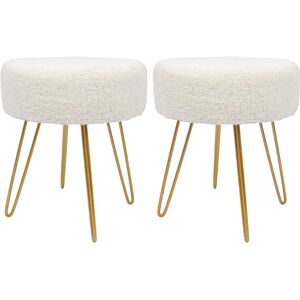 Harbour Housewares 2x Cream/Gold H41 D35cm Round Boucle Footstools - Footstool Harbour Housewares 2x Cream/Gold H41 D35cm Round Boucle Footstools - Footstool