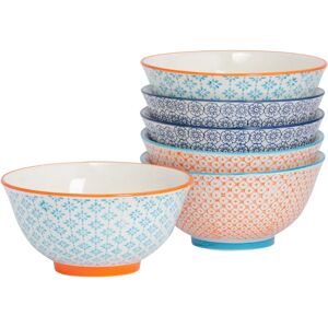 Nicola Spring 6 Piece Hand-Printed Cereal Bowls - Japanese Style Porcelain Breakfast Dessert Serving Bowls - 3 Colours Nicola Spring 6 Piece Hand-Printed Cereal Bowls - Japanese Style Porcelain Breakfast Dessert Serving Bowls - 3 Colours