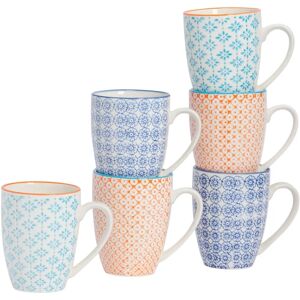 Nicola Spring 6 Piece Hand-Printed Tea and Coffee Mug Set - Japanese Style Porcelain Latte Mugs - 3 Colours - 360ml Nicola Spring 6 Piece Hand-Printed Tea and Coffee Mug Set - Japanese Style Porcelain Latte Mugs - 3 Colours - 360ml