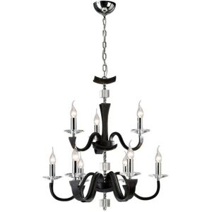 Inspired Lighting Nardini Ceiling Pendant Chandelier - 9 Light, Black Faux Leather, Crystal Inspired Lighting Nardini Ceiling Pendant Chandelier - 9 Light, Black Faux Leather, Crystal