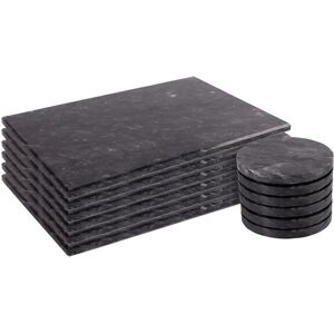 Argon Tableware 12pc Black Marble Placemats & Round Coasters Set - Tableware Set Argon Tableware 12pc Black Marble Placemats & Round Coasters Set - Tableware Set