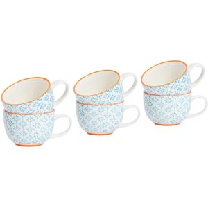 Nicola Spring 6 Piece Hand-Printed Cappuccino Cup Set - Japanese Style Porcelain Coffee Teacups - Orange - 250ml Nicola Spring 6 Piece Hand-Printed Cappuccino Cup Set - Japanese Style Porcelain Coffee Teacups - Orange - 250ml