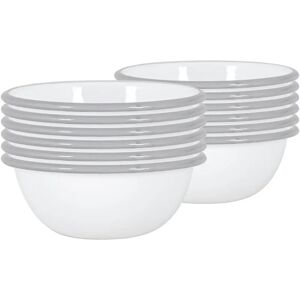 Argon Tableware 12x White Enamel Bowls - Food Dishes - 16cm Grey Argon Tableware 12x White Enamel Bowls - Food Dishes - 16cm Grey