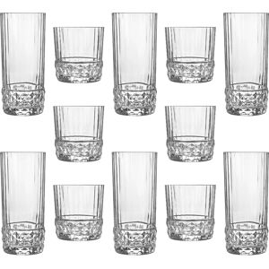 Bormioli Rocco 12 Piece America '20s Drinking Tumblers Set - Vintage Art Deco Highball Cocktail Glasses - 380ml, 480ml Clear Bormioli Rocco 12 Piece America '20s Drinking Tumblers Set - Vintage Art Deco Highball Cocktail Glasses - 380ml, 480ml Clear