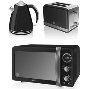 Swan BLACK Retro Digital 20L Microwave, 1.5 Litre Jug Kettle & 2 Slice Toaster Swan BLACK Retro Digital 20L Microwave, 1.5 Litre Jug Kettle & 2 Slice Toaster