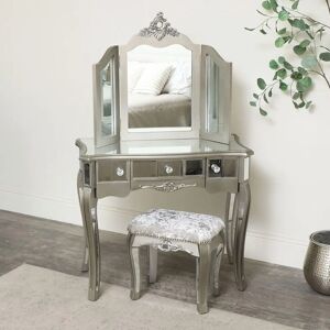 Tiffany Range Mirrored 3-Drawer Dressing Table Set - Wood & Glass Tiffany Range Mirrored 3-Drawer Dressing Table Set - Wood & Glass