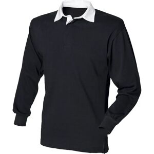 Front Row Long Sleeve Classic Rugby Polo Shirt - Black/White - Rugby Front Row Long Sleeve Classic Rugby Polo Shirt - Black/White - Rugby