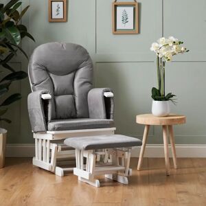 Obaby White Grey Reclining Glider Chair & Stool - Nursery Furniture Obaby White Grey Reclining Glider Chair & Stool - Nursery Furniture