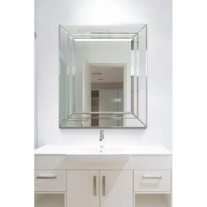 Silver Art Deco Wall Mirror - All Glass Decor 2ft3 x 1ft11 Silver Art Deco Wall Mirror - All Glass Decor 2ft3 x 1ft11