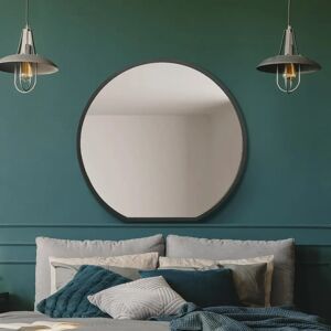 Mirroroutlet Black Flat Bottom Frame Round Wall Mantle Mirror - 33"X31" Mirroroutlet Black Flat Bottom Frame Round Wall Mantle Mirror - 33"X31"