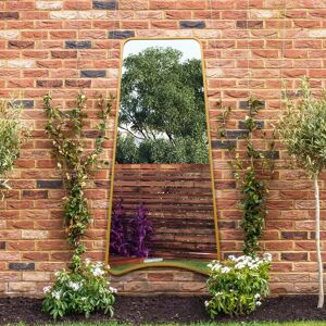 Mirroroutlet Gold Metal Trapezoid Garden Mirror - Modern 79x38cm Mirroroutlet Gold Metal Trapezoid Garden Mirror - Modern 79x38cm
