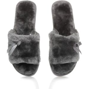 Ajvani Grey Faux Fur Slip-On Slippers - Slippers Ajvani Grey Faux Fur Slip-On Slippers - Slippers