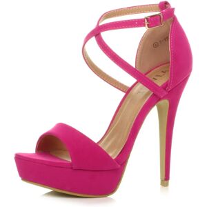 Ajvani Womens Fuchsia Pink High Heel Peep Toe Cross Strappy Sandals Ajvani Womens Fuchsia Pink High Heel Peep Toe Cross Strappy Sandals