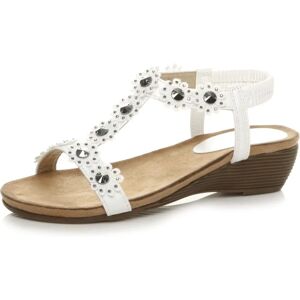 Ajvani Womens White Mid Heel Diamante Flower Slingback T-Bar Sandals Ajvani Womens White Mid Heel Diamante Flower Slingback T-Bar Sandals