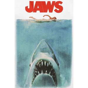 T-shirt blanc Jaws à col rond - Affiche de film - Publicité T-shirt blanc Jaws à col rond - Affiche de film - Publicité