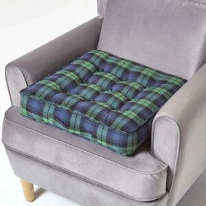 Homescapes Black Watch Tartan Cotton Armchair Booster Cushion - Green Homescapes Black Watch Tartan Cotton Armchair Booster Cushion - Green