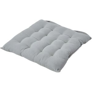 Homescapes Grey Seat Pad - 100% Cotton, Button Straps Homescapes Grey Seat Pad - 100% Cotton, Button Straps