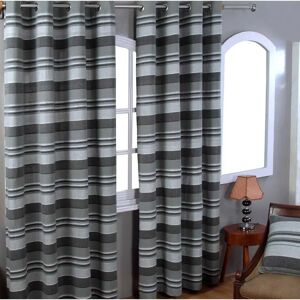 Homescapes Cotton Morocco Striped Curtain Grey 140cm width x 137cm drop - Curtain Homescapes Cotton Morocco Striped Curtain Grey 140cm width x 137cm drop - Curtain