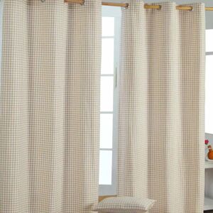 Homescapes Beige Cotton Gingham Eyelet Curtains - Curtain Type Homescapes Beige Cotton Gingham Eyelet Curtains - Curtain Type