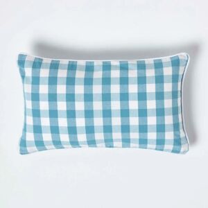 Homescapes Blue Cotton Block Check Cushion Cover - Cushion Cover Homescapes Blue Cotton Block Check Cushion Cover - Cushion Cover