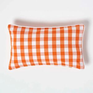 Homescapes Orange Block Check Cotton Gingham Cushion Cover - Cushion Cover Homescapes Orange Block Check Cotton Gingham Cushion Cover - Cushion Cover