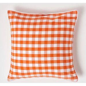 Homescapes Orange Block Check Cotton Gingham Cushion Cover - Cushion Cover Homescapes Orange Block Check Cotton Gingham Cushion Cover - Cushion Cover