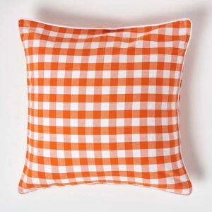 Homescapes Orange Cotton Check Cushion Cover - Cushion Cover Homescapes Orange Cotton Check Cushion Cover - Cushion Cover