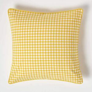 Homescapes Cotton Gingham Check Yellow Cushion Cover - Cushion Cover Homescapes Cotton Gingham Check Yellow Cushion Cover - Cushion Cover