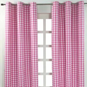 Homescapes Pink Cotton Gingham Eyelet Curtains - Curtain Type Homescapes Pink Cotton Gingham Eyelet Curtains - Curtain Type