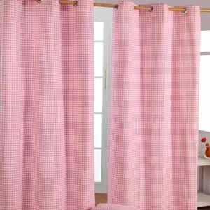 Homescapes Pink Cotton Gingham Eyelet Curtain - Curtain Homescapes Pink Cotton Gingham Eyelet Curtain - Curtain