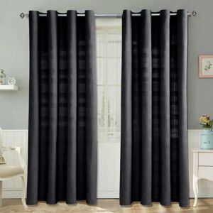 Homescapes Black Cotton Ribbed Curtain Pair - Window Decor Homescapes Black Cotton Ribbed Curtain Pair - Window Decor