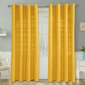 Homescapes Yellow Cotton Ribbed Curtain Pair - Window Decor Homescapes Yellow Cotton Ribbed Curtain Pair - Window Decor