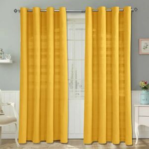 Homescapes Yellow Cotton Ribbed Curtain Pair - Unisex Homescapes Yellow Cotton Ribbed Curtain Pair - Unisex