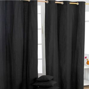 Homescapes Black Cotton Eyelet Curtain Pair - 117 x 137 cm Homescapes Black Cotton Eyelet Curtain Pair - 117 x 137 cm
