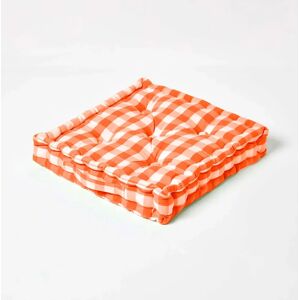 Homescapes Orange Block Check Cotton Gingham Floor Cushion - Floor Cushion Homescapes Orange Block Check Cotton Gingham Floor Cushion - Floor Cushion