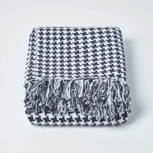 Homescapes Black Houndstooth Cotton Bedspread - 255cm x 360cm Homescapes Black Houndstooth Cotton Bedspread - 255cm x 360cm