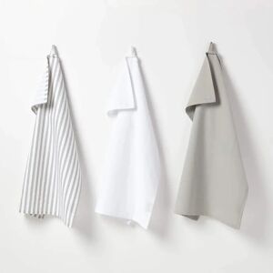 Homescapes Grey White Cotton Set of 3 Tea Towels - Kitchen Linen Homescapes Grey White Cotton Set of 3 Tea Towels - Kitchen Linen