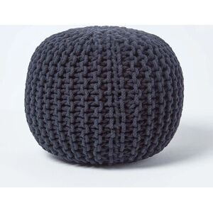 Homescapes Black Round Cotton Knitted Pouffe - Footstool Homescapes Black Round Cotton Knitted Pouffe - Footstool