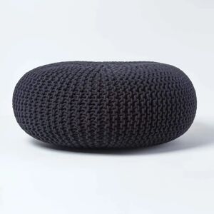 Homescapes Black Cotton Knitted Large Round Pouffe - Footstool Homescapes Black Cotton Knitted Large Round Pouffe - Footstool